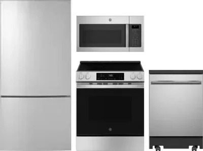 4 Piece Package Includes Refrigerator, Range, Microwave And Dishwasher