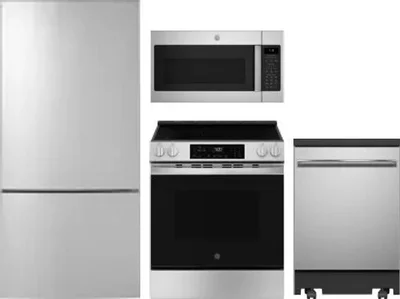 4 Piece Package Includes Refrigerator, Range, Microwave And Dishwasher