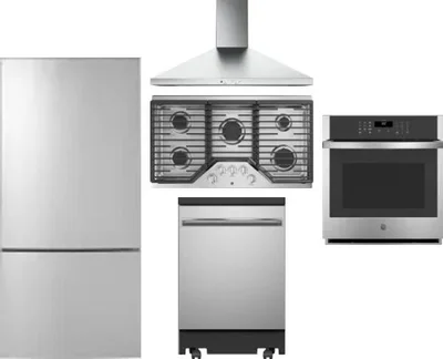 5 Piece Package Includes Refrigerator, Cooktop, Wall Oven, Hood And Dishwasher