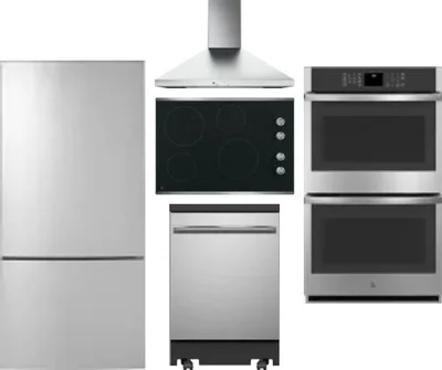 5 Piece Package Includes Refrigerator, Cooktop, Wall Oven, Hood And Dishwasher