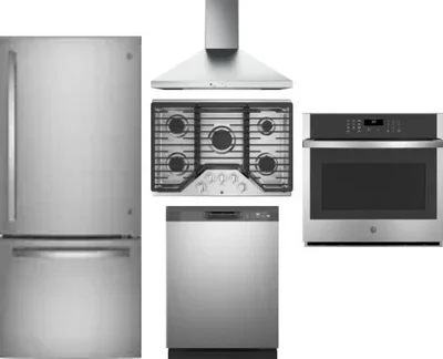 5 Piece Package Includes Refrigerator, Cooktop, Wall Oven, Hood And Dishwasher