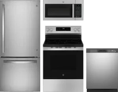 4 Piece Package Includes Refrigerator, Range, Microwave And Dishwasher