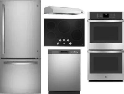5 Piece Package Includes Refrigerator, Cooktop, Wall Oven, Hood And Dishwasher