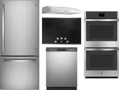 5 Piece Package Includes Refrigerator, Cooktop, Wall Oven, Hood And Dishwasher
