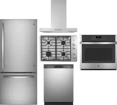 5 Piece Package Includes Refrigerator, Cooktop, Wall Oven, Hood And Dishwasher