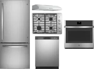 5 Piece Package Includes Refrigerator, Cooktop, Wall Oven, Hood And Dishwasher