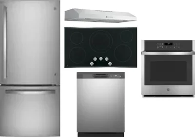 5 Piece Package Includes Refrigerator, Cooktop, Wall Oven, Hood And Dishwasher