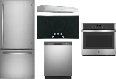 5 Piece Package Includes Refrigerator, Cooktop, Wall Oven, Hood And Dishwasher