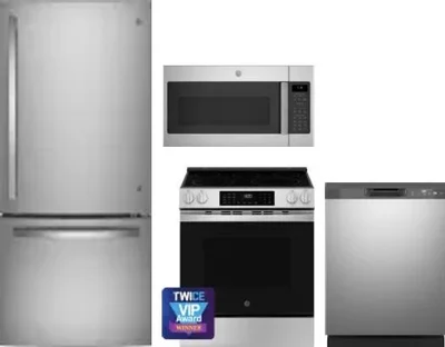 4 Piece Package Includes Refrigerator, Range, Microwave And Dishwasher
