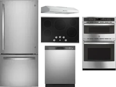 5 Piece Package Includes Refrigerator, Cooktop, Wall Oven, Hood And Dishwasher