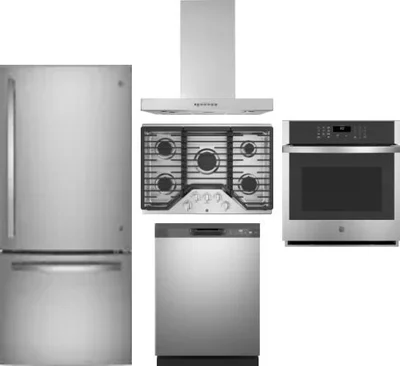 5 Piece Package Includes Refrigerator, Cooktop, Wall Oven, Hood And Dishwasher