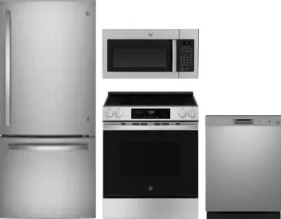 4 Piece Package Includes Refrigerator, Range, Microwave And Dishwasher
