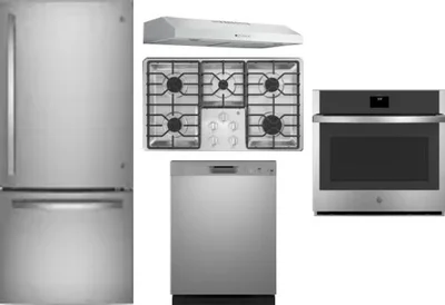 5 Piece Package Includes Refrigerator, Cooktop, Wall Oven, Hood And Dishwasher