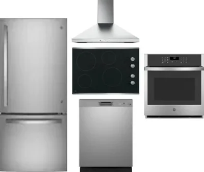 5 Piece Package Includes Refrigerator, Cooktop, Wall Oven, Hood And Dishwasher