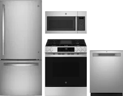 4 Piece Package Includes Refrigerator, Range, Microwave And Dishwasher