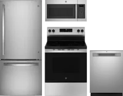 4 Piece Package Includes Refrigerator, Range, Microwave And Dishwasher