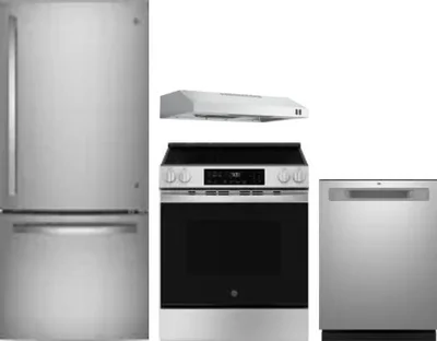 4 Piece Package Includes Refrigerator, Range, Hood And Dishwasher