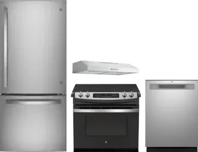 4 Piece Package Includes Refrigerator, Range, Hood And Dishwasher