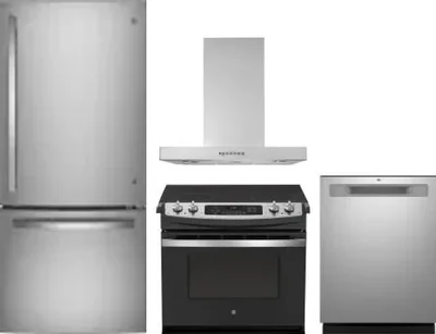 4 Piece Package Includes Refrigerator, Range, Hood And Dishwasher