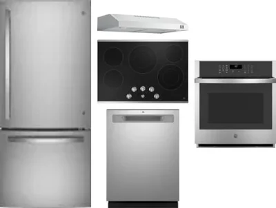 5 Piece Package Includes Refrigerator, Cooktop, Wall Oven, Hood And Dishwasher