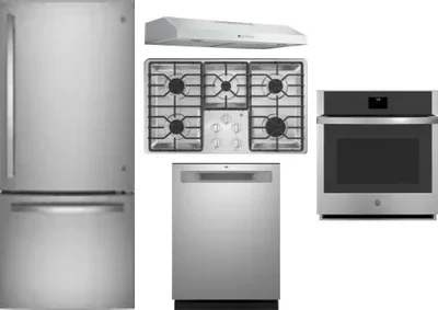 5 Piece Package Includes Refrigerator, Cooktop, Wall Oven, Hood And Dishwasher