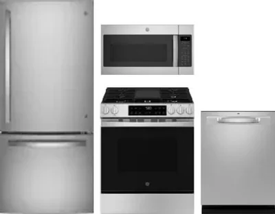 4 Piece Package Includes Refrigerator, Range, Microwave And Dishwasher