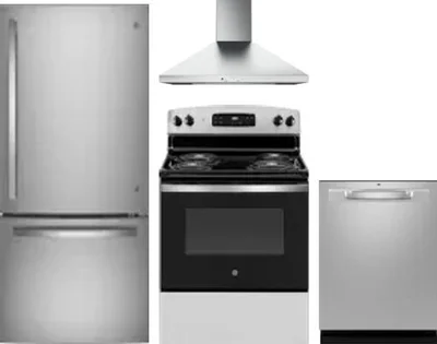 4 Piece Package Includes Refrigerator, Range, Hood And Dishwasher