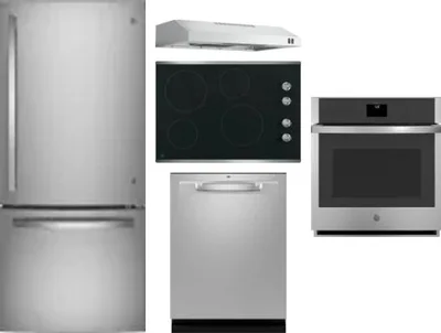 5 Piece Package Includes Refrigerator, Cooktop, Wall Oven, Hood And Dishwasher