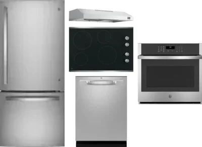 5 Piece Package Includes Refrigerator, Cooktop, Wall Oven, Hood And Dishwasher