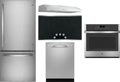 5 Piece Package Includes Refrigerator, Cooktop, Wall Oven, Hood And Dishwasher