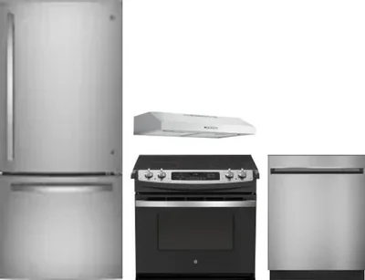 4 Piece Package Includes Refrigerator, Range, Hood And Dishwasher