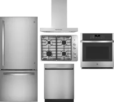 5 Piece Package Includes Refrigerator, Cooktop, Wall Oven, Hood And Dishwasher