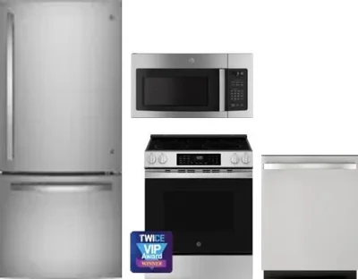 4 Piece Package Includes Refrigerator, Range, Microwave And Dishwasher