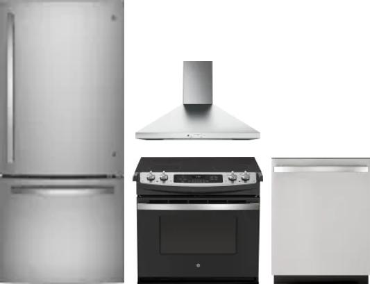 4 Piece Package Includes Refrigerator, Range, Hood And Dishwasher