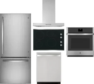 5 Piece Package Includes Refrigerator, Cooktop, Wall Oven, Hood And Dishwasher