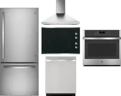5 Piece Package Includes Refrigerator, Cooktop, Wall Oven, Hood And Dishwasher