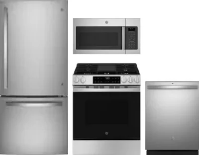 4 Piece Package Includes Refrigerator, Range, Microwave And Dishwasher