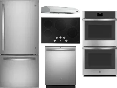 5 Piece Package Includes Refrigerator, Cooktop, Wall Oven, Hood And Dishwasher