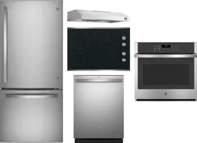 5 Piece Package Includes Refrigerator, Cooktop, Wall Oven, Hood And Dishwasher