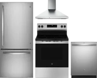 4 Piece Package Includes Refrigerator, Range, Hood And Dishwasher
