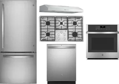 5 Piece Package Includes Refrigerator, Cooktop, Wall Oven, Hood And Dishwasher
