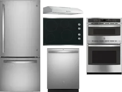 5 Piece Package Includes Refrigerator, Cooktop, Wall Oven, Hood And Dishwasher