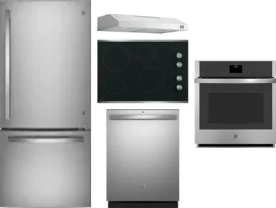 5 Piece Package Includes Refrigerator, Cooktop, Wall Oven, Hood And Dishwasher