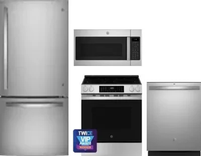 4 Piece Package Includes Refrigerator, Range, Microwave And Dishwasher