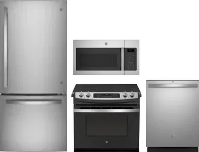 4 Piece Package Includes Refrigerator, Range, Microwave And Dishwasher