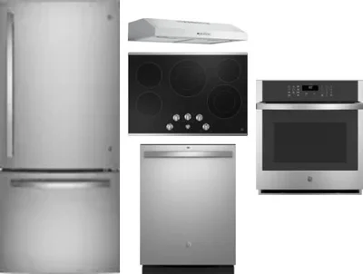 5 Piece Package Includes Refrigerator, Cooktop, Wall Oven, Hood And Dishwasher