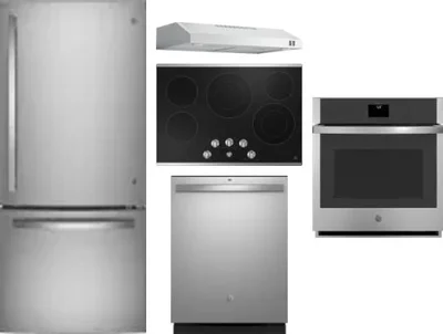 5 Piece Package Includes Refrigerator, Cooktop, Wall Oven, Hood And Dishwasher