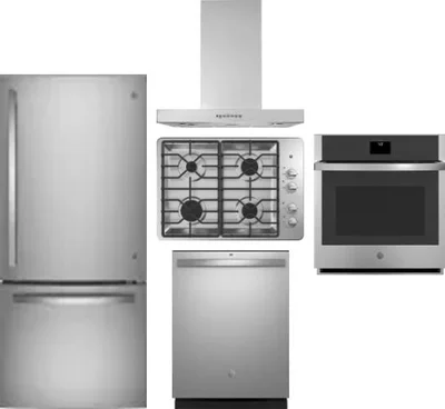 5 Piece Package Includes Refrigerator, Cooktop, Wall Oven, Hood And Dishwasher