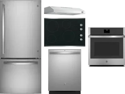 5 Piece Package Includes Refrigerator, Cooktop, Wall Oven, Hood And Dishwasher