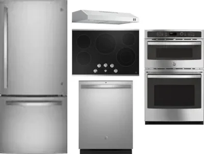 5 Piece Package Includes Refrigerator, Cooktop, Wall Oven, Hood And Dishwasher